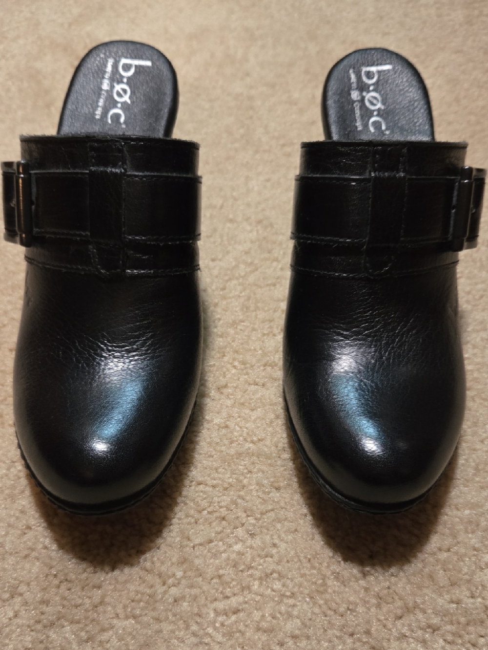 b.o.c. Black Leather Buckle-Detail Slip-On Mules